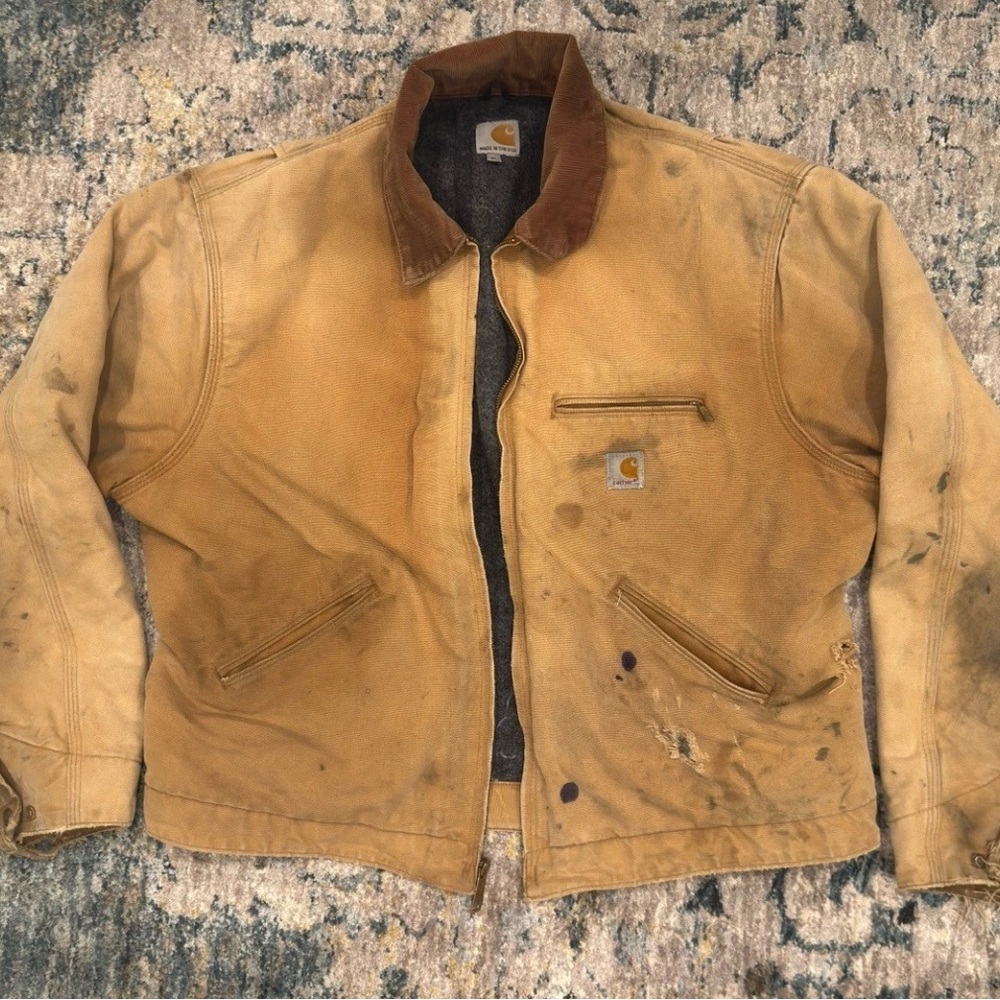 Carhartt J001 Detroit Blanket Lined Jacket Brown Size XL Regular Distressed